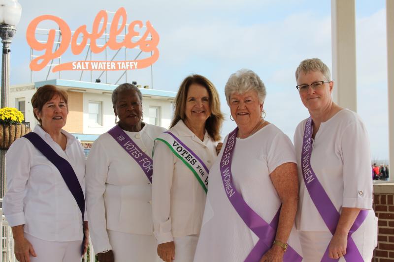 Organizers of a march planned for Aug. 26 to celebrate the 19th Amendment are (l-r) Donna Mabry, Waynne Paskins, Martha Redmond, Mary Folan and Kelly Sheridan. MELISSA STEELE PHOTO